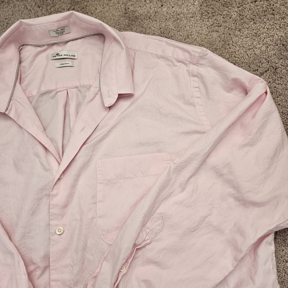 Peter Millar Crown Finish 100% Cotton Button Down Mens XL Pink Long Sleeve Shirt